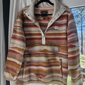 Billabong Striped Teddy Jacket in Cream and Pink